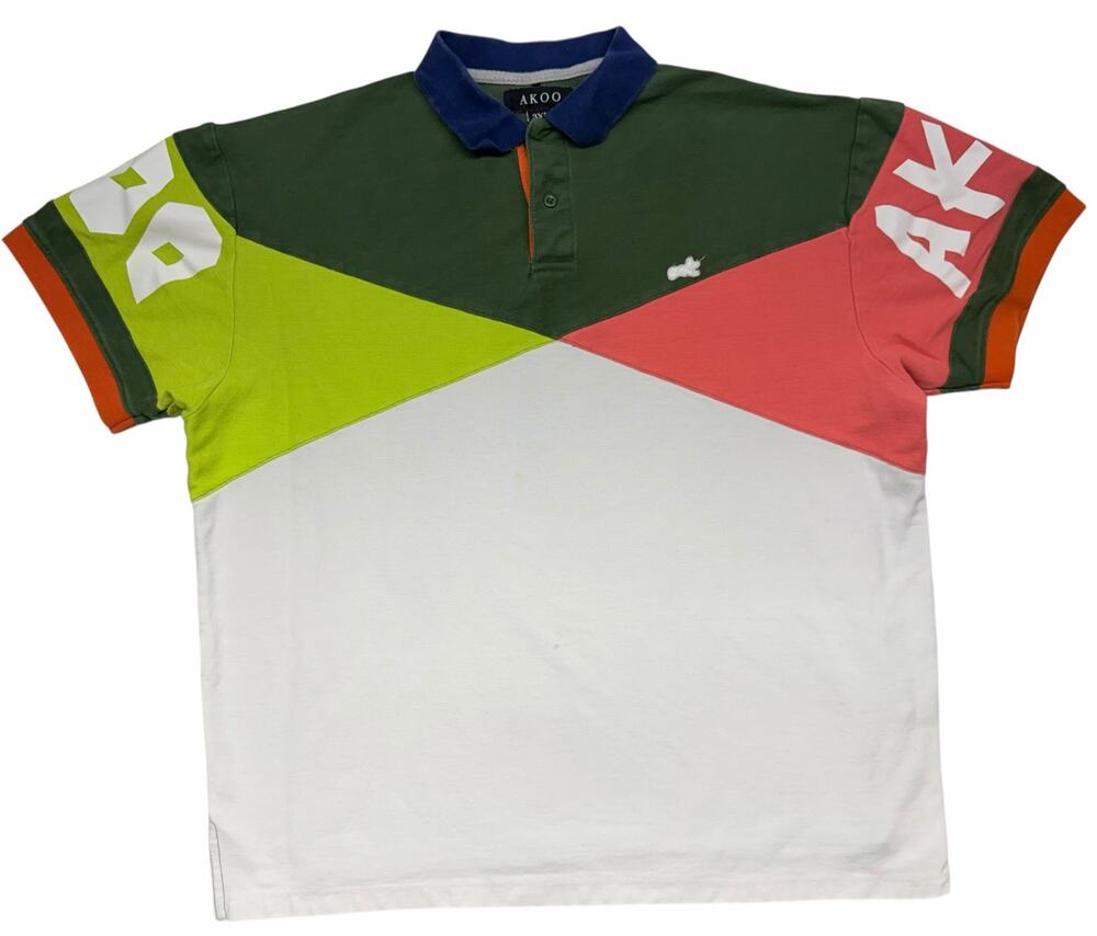 AKOO Polo Shirt Mens 3XL Colorblock Rugby Streetwear Green White Multicolor